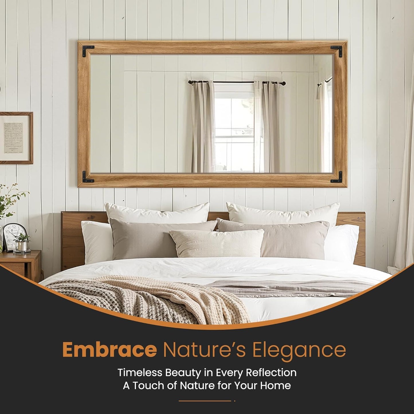 Full Length Mirror with Wooden Frame, 55"X30" Solid Wood Standing Floor Mirror for Farmhouse, Bathroom, Bedroom Decor, Hanging or Leaning Wall-Mounted