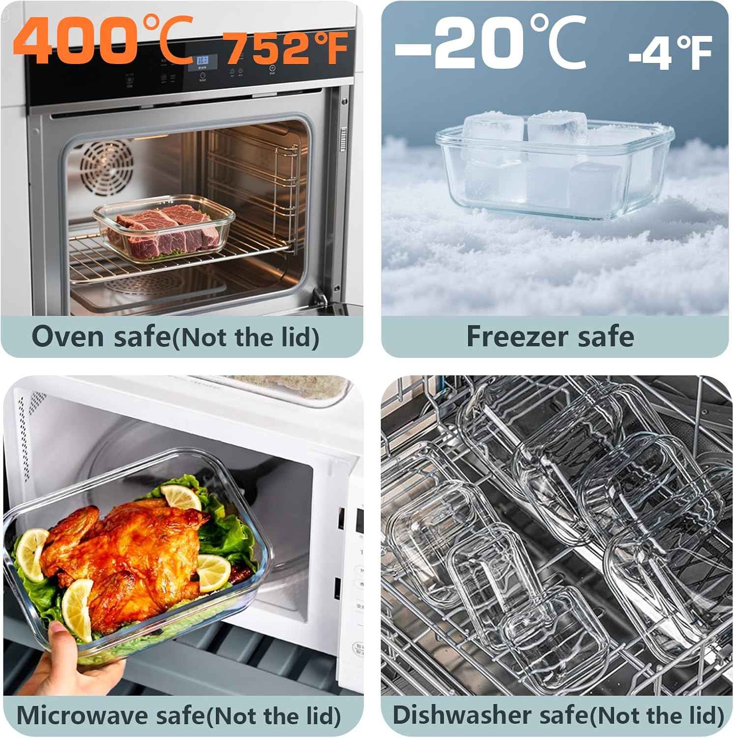 12 Pack Glass Food Storage Container Set with Lids Non Toxic, Stackable Borosilicate Glass Meal Prep Containers, Microwave, Oven, Freezer and Dishwasher Safe (Gray)