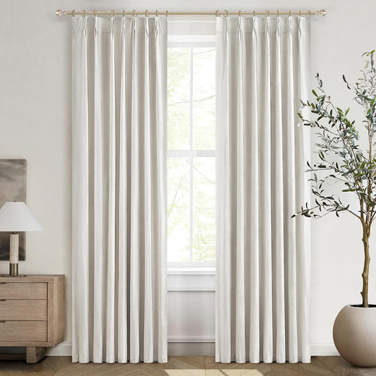 Blackout Curtains 95 Inches Long Custom Rustic Curtain for Living/Dining Room Darkening Linen Curtains & Drapes Weather Burg Thermal Insulated Cabin Back Tab/Hook Track Off White Pinch Pleated 2Panels