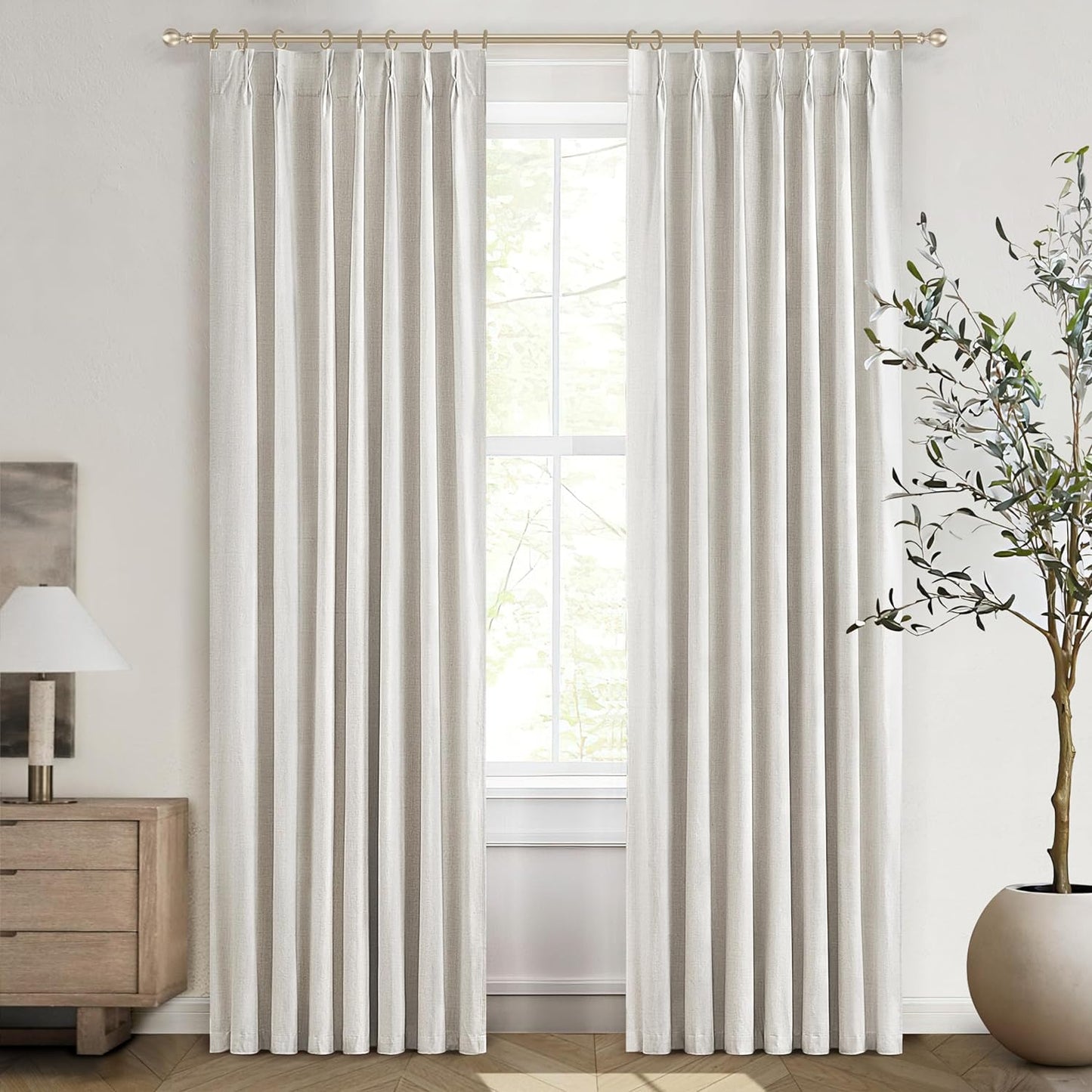 Unique 78 Inch Pinch Pleated Curtains Blackout for Bedroom 2 Panel Set, Neutral Cream Linen Blend Pleat Memory Trained Drapes Room Darkening Insulated Nursery Curtain Back Tab 40x78 Inches Window Burg