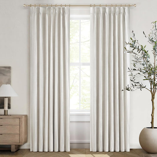 Unique 78 Inch Pinch Pleated Curtains Blackout for Bedroom 2 Panel Set, Neutral Cream Linen Blend Pleat Memory Trained Drapes Room Darkening Insulated Nursery Curtain Back Tab 40x78 Inches Window Burg