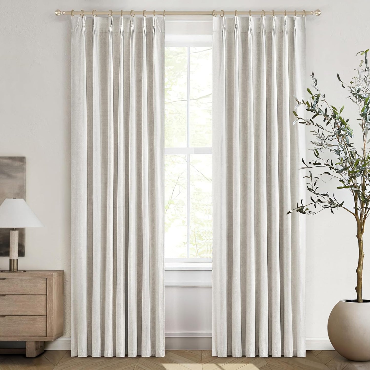 Buttercream Blackout Curtains 90 Inches Long, Thick Linen Patio Drapes for Insulated Sliding Glass Doors Cute Curtains for Nursery Bedroom Aesthetic Pinch Pleated with Hooks 2 Panels