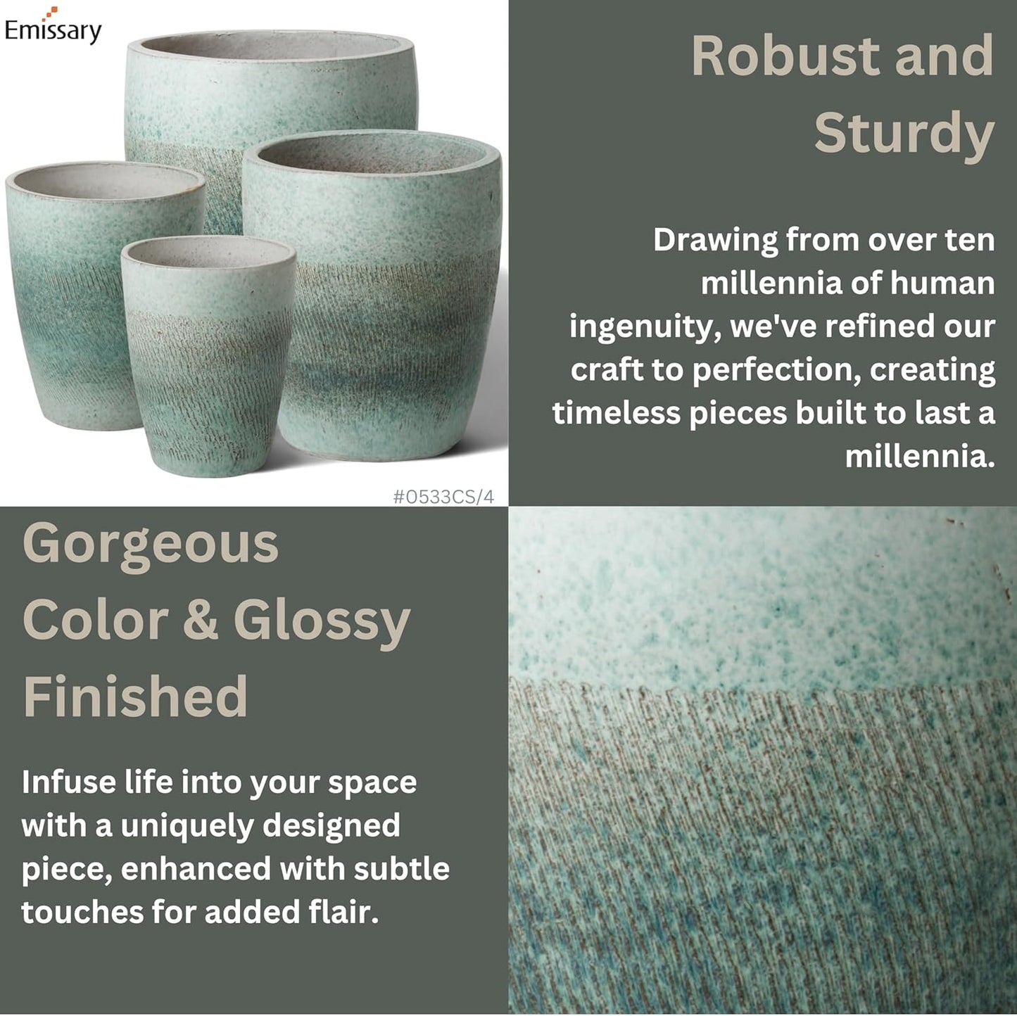 Emissary Bullet 18 in. Coastal Splash Ceramic Round Planter (18 in. L x 18 in. W x 21 in. H) with Drainage Hole