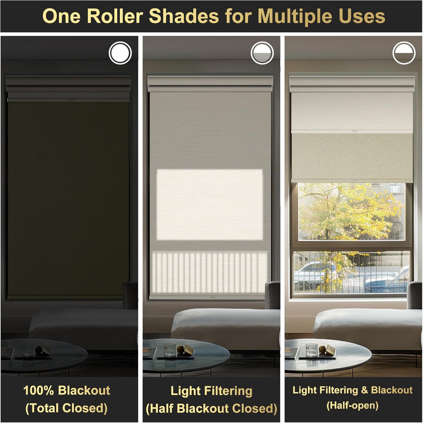 BERISSA Cordless Dual Roller Shades with Cassette Valance, Double Window Shades - Blackout & Light Filtering, Day & Night for Home Office Door. Striped Jacquard Beige. 63 W x 86" H