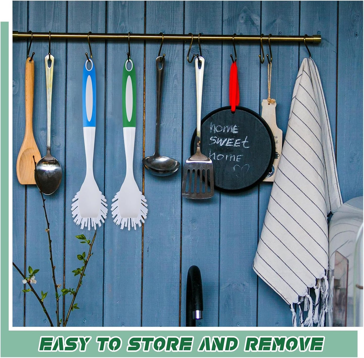 Hsei 20 Pcs Blue and Green Kitchen Scrub Dish Brush Bulk with 11 Inch Anti Slip Handle Cleaning Dish Scrubber with Stiff Bristles Washing Scrub Brushes for Housekeeping for Pots and Pans, Kitchen Sink