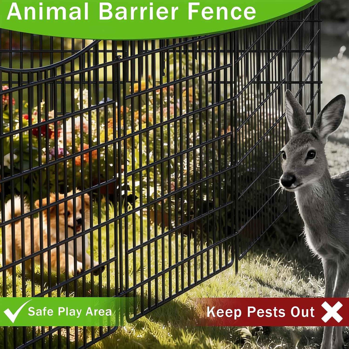 10 Panels Garden Fencing Animal Barrier with Gate, 48 in(H) X 23.6 ft(L) Dog Fence Outdoor for Yard, No Dig Temporary Tall Fence Rustproof Metal Wire Panel Border for Dog, Rabbits, and Patio