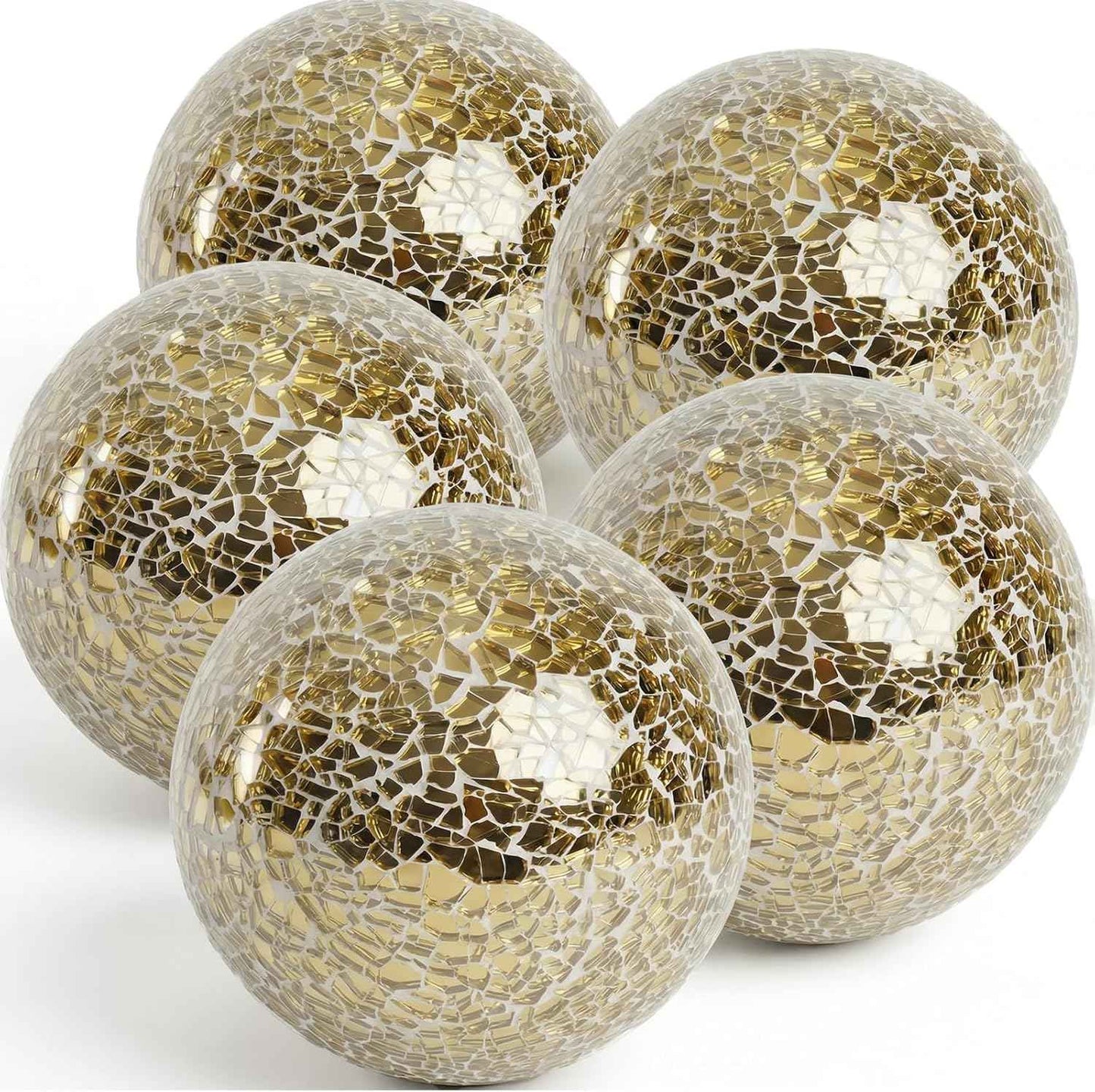 HAKACC 5PCS Decorative Balls for Bowls, 3 inch Gold Orbs Glass Balls for Centerpiece Bowls Mosaic Sphere for Home Decoration Dining Table