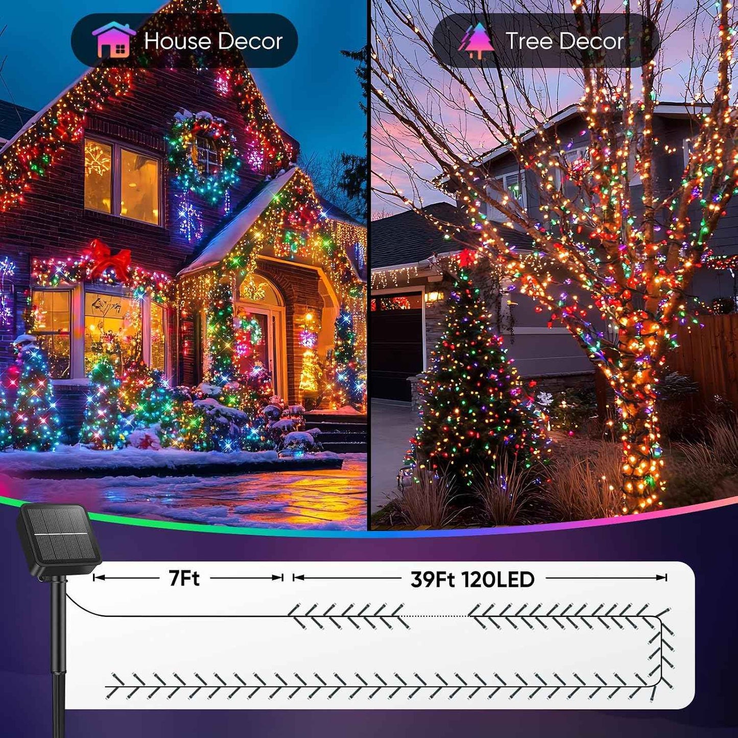 Brightever Solar String Lights for Outside, 2-Pack Total 92FT 240 LED Solar Powered Fairy Lights IP65 Waterproof, Outdoor String Light for Patio, Yard, Tree, Balcony, Garden Decorations, Multicolor