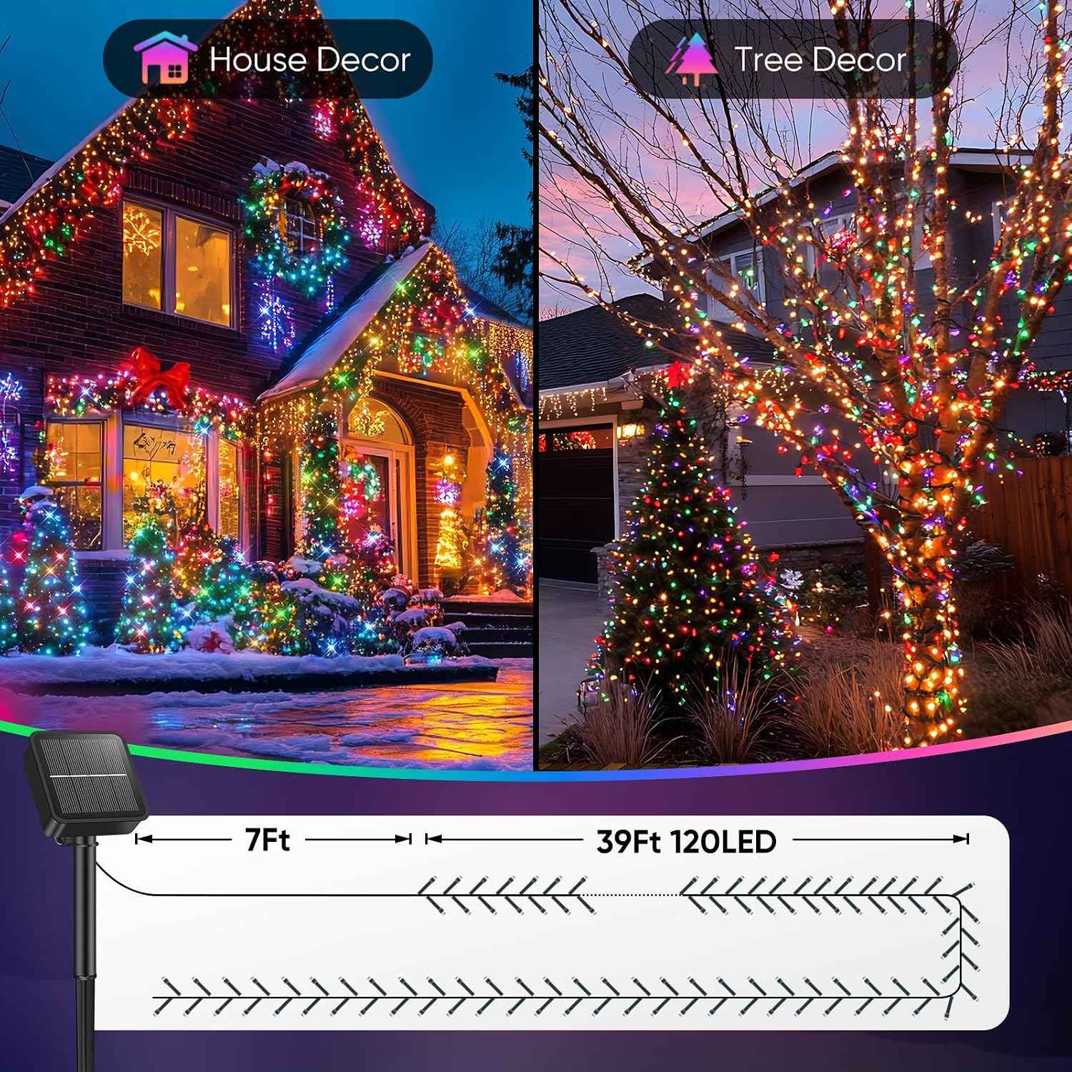 Brightever Solar String Lights for Outside, 2-Pack Total 92FT 240 LED Solar Powered Fairy Lights IP65 Waterproof, Outdoor String Light for Patio, Yard, Tree, Balcony, Garden Decorations, Multicolor