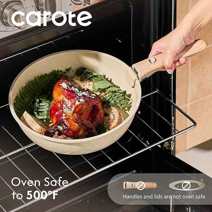 CAROTE 25PCS Ceramic Cookware Set, Pots and Pans set Non Stick, RV Kitchen Cooking Set Removable Handles, Oven Safe, Induction Cookware, Non-toxic Kitchen Cooking Set, PFAS Free, Mothers Day Gifts