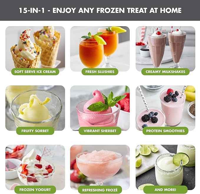 GreenPan Frost Ice Cream Maker & Slushie Machine, Soft Serve, Sorbet, Margaritas, Milkshakes, Frozen Yogurt, No Pre-Freezing, Ready in 15 Mins, 6 Modes, 7 Textures, Self-Cleaning, Family Size, Gray