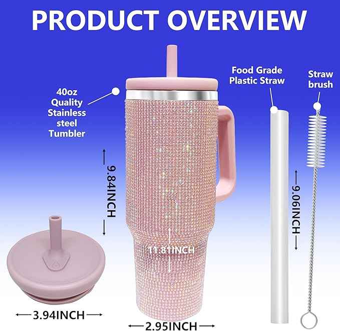 40-OZ Insulated Water Bottle,Insulated Stainless Steel Tumbler,Reusable Cold Drink Thermos,BPA-Free, Double-Wall Stainless Steel Water Bottle (Lilac Purple-Diamond, 40, Fluid Ounces)