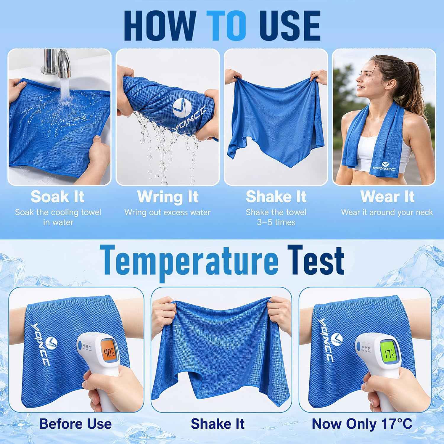 YQXCC Cooling Towel | 2 Pack 47"x12" | Ice Cool for Neck | Soft Breathable Microfiber Chilly | for Yoga, Golf, Gym, Camping, Running, Workout & More Activities