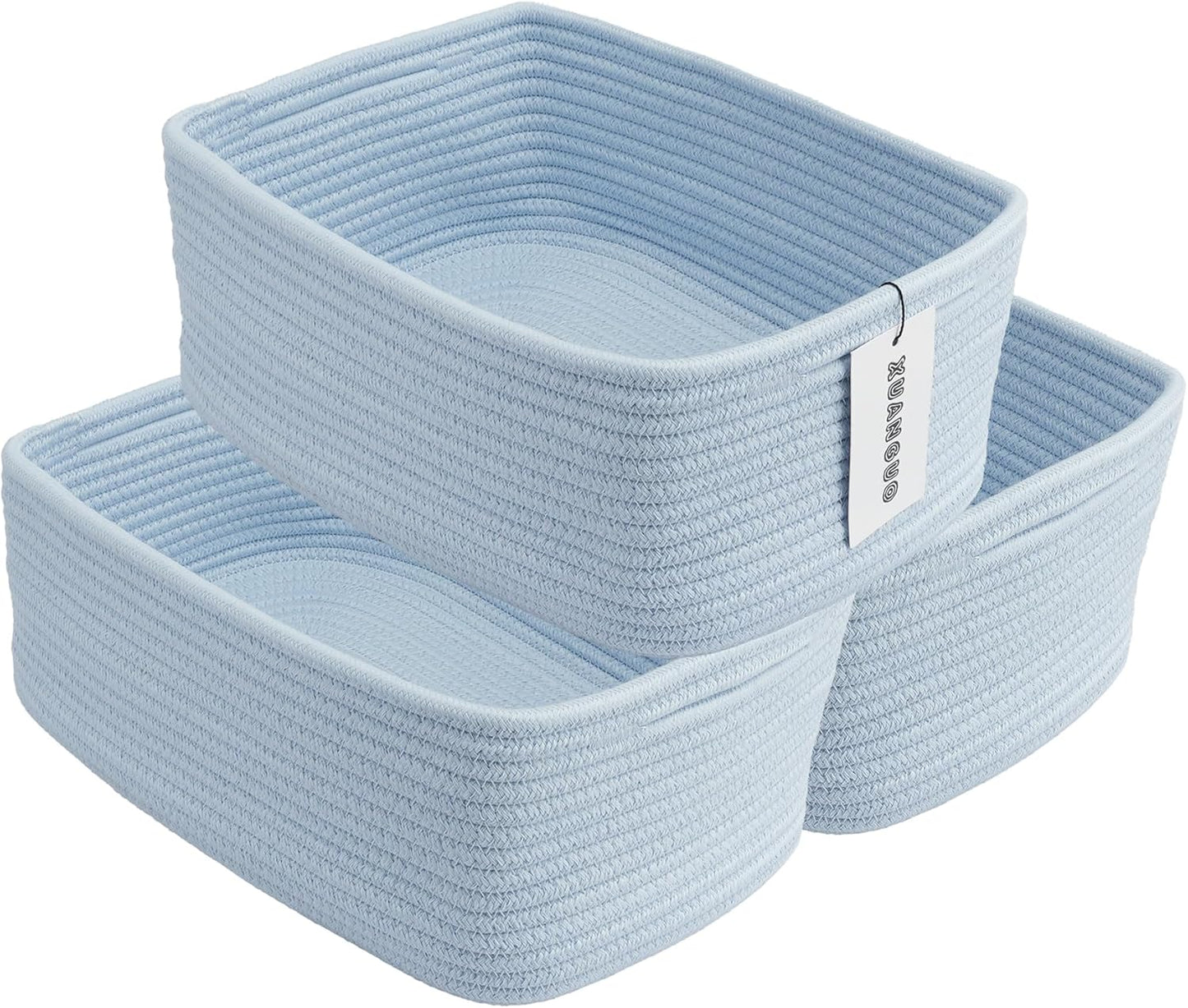 Small Woven Storage Baskets 13“X9”X5“ Decorative Rope Bins for Organizing Shelves, Closets, and Toys, Empty Gift Baskets, Cute Organizer Basket for Home and Office (blue, Large)