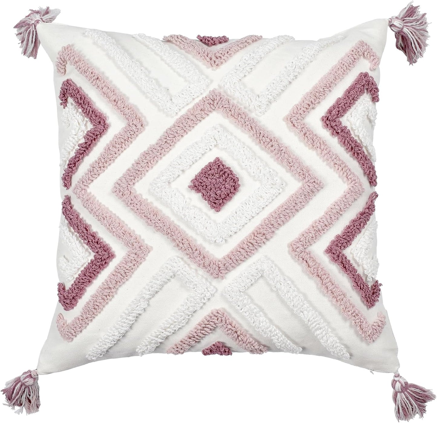 Boho Pillow Covers 18X18 Inch Boho Tufted Throw Pillow Covers Decorative Tassels Cushion Cover Farmhouse Pillow Case for Couch Sofa Bed Living Room Bedroom, Pink