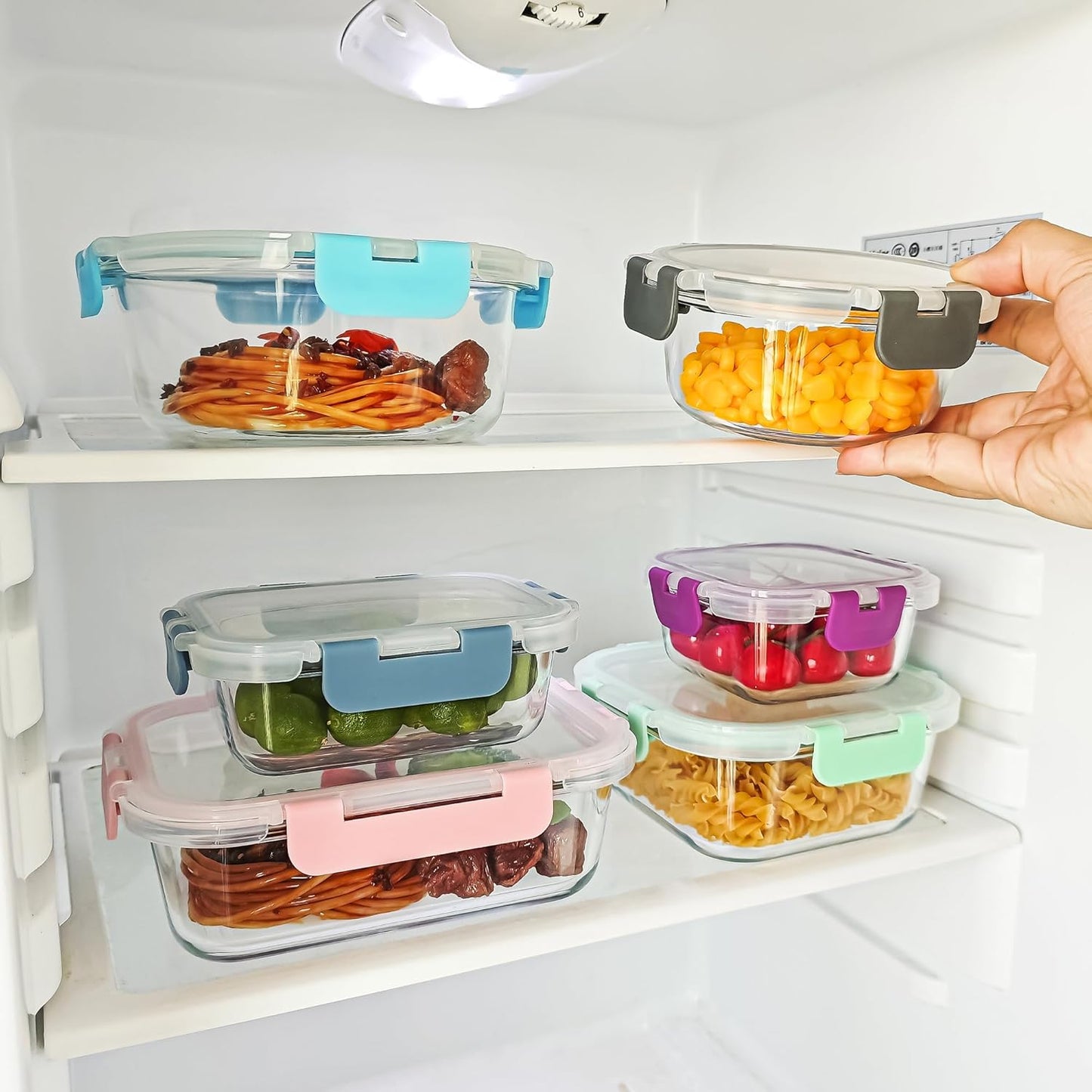 12 Pack Glass Food Storage Containers Set, Glass Meal Prep Containers with Lids, Airtight Lunch Containers, Dishwasher Safe, pink