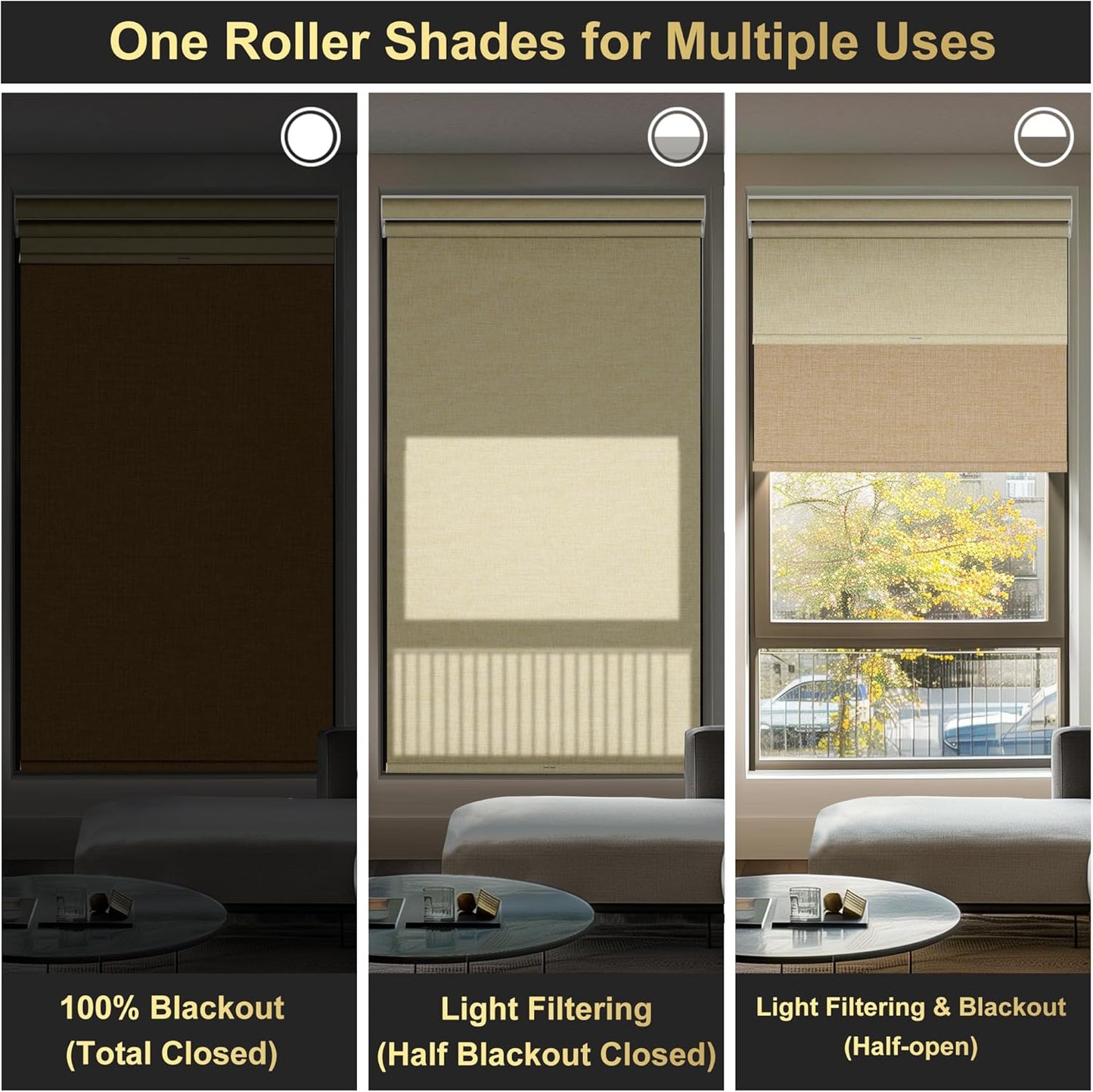 BERISSA Cordless Dual Shades with Valance - Double Window Shades - Blackout/Light Filtering - Day/Night for Home Office Door - Linen Beige - 49 W x 64" H