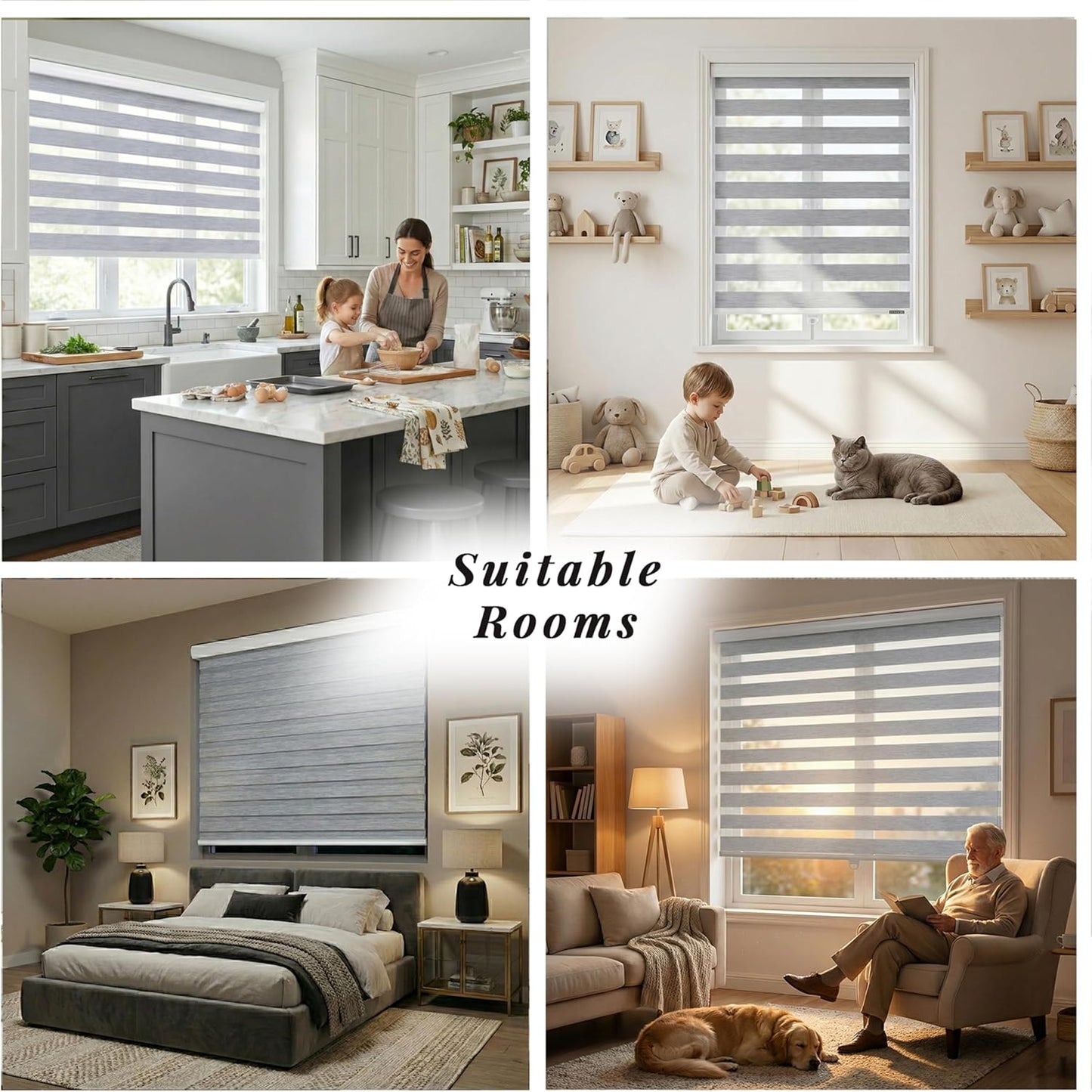 ShadesU Cordless Zebra Blinds – Light Filtering Dual-Layer Window Shades for Privacy (Grey Color) (Maximum Height 72") (Width 73")