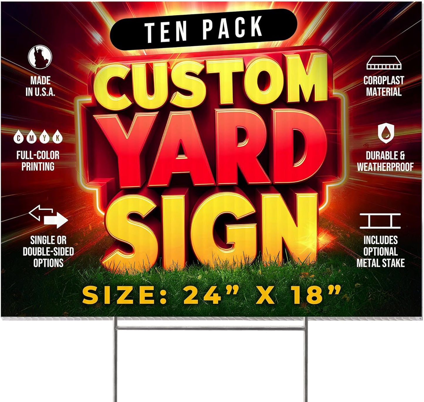 10 Pack 24"x18" Custom Yard Signs with Stakes, Personalized Yard Signs for Outdoors, Customized Full Color Print Corrugated Signs for Business