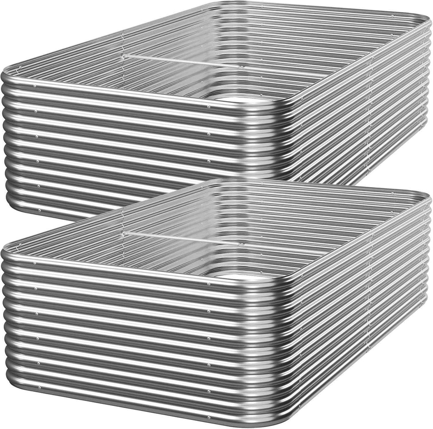 2 Pack Tall 8x4ft Galvanized Raised Garden Bed Outdoor, Metal Garden Bed for Vegetables, Above Ground Garden Box for Flower, Steel Raised Beds for Gardening