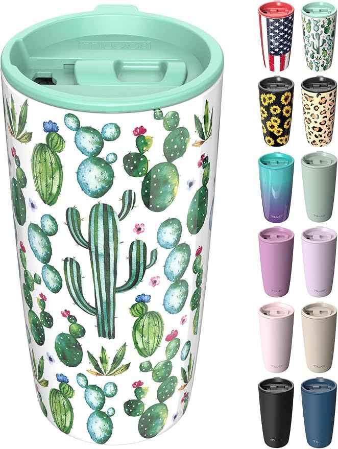 TILUCK 20 oz Insulated Tumbler with BPA-Free Lid, Stainless Steel Vacuum Travel Coffee Mug, Double Wall Coffee Tumbler（20oz，Cactus）
