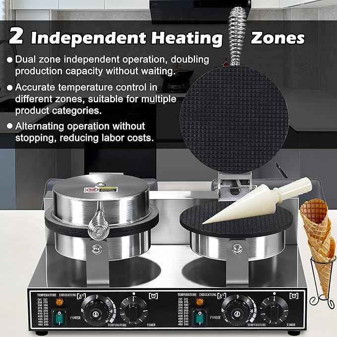 Waffle Cone Maker Commercial 2600W Professional Ice Cream Cone Waffle Maker Machine, Electric Commercial Waffle Cone Maker Machine With Temp & Time Control for for Restaurant Bakery Snack Bar Family