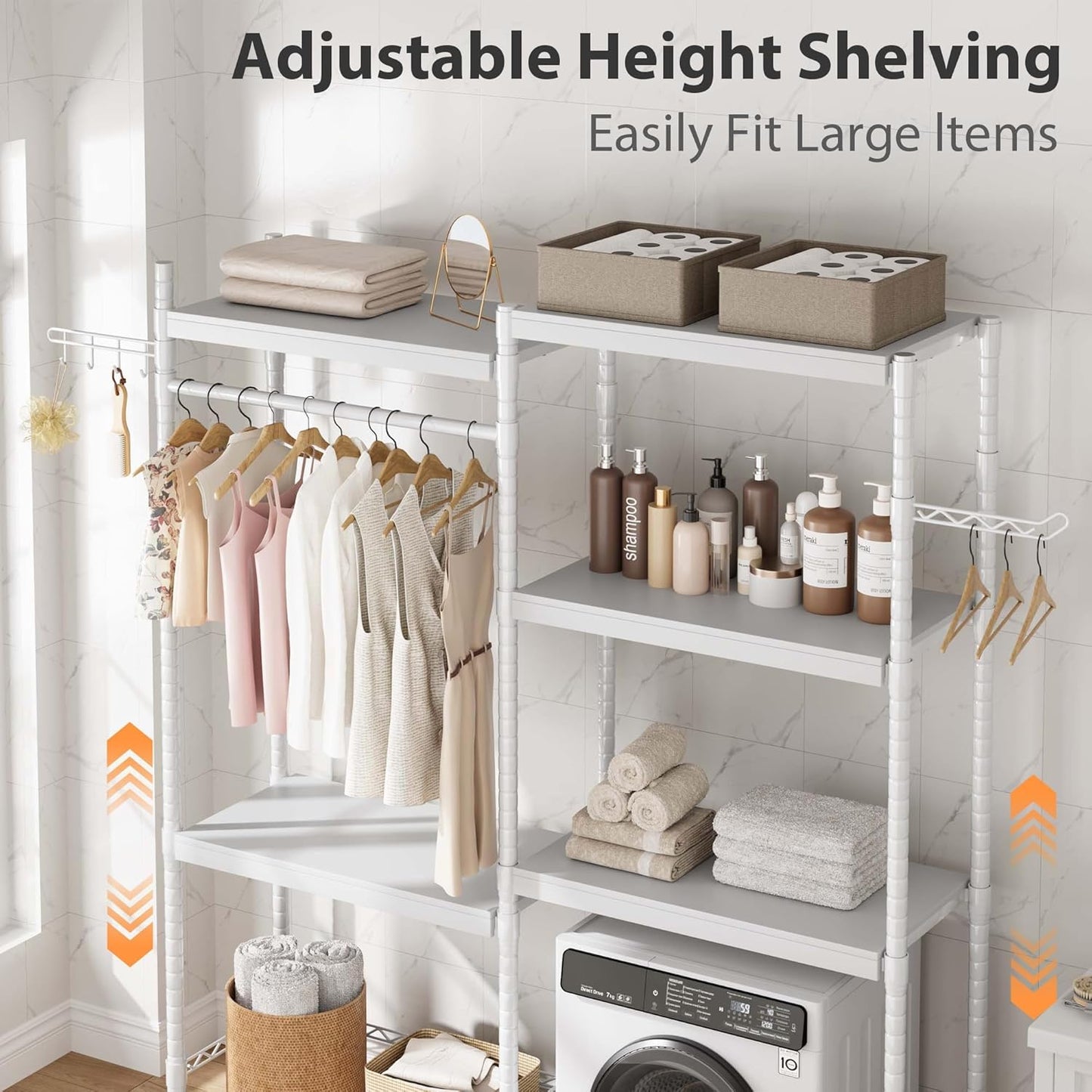 30" Over-the-Washer Shelf, 5-Tier Dryer Storage Shelf with Adjustable Height, Laundry Organizer with Double-Layer 100lb Shelves, Bathroom Shelf, Space-Saving Storage for Bathroom, Laundry Room, White