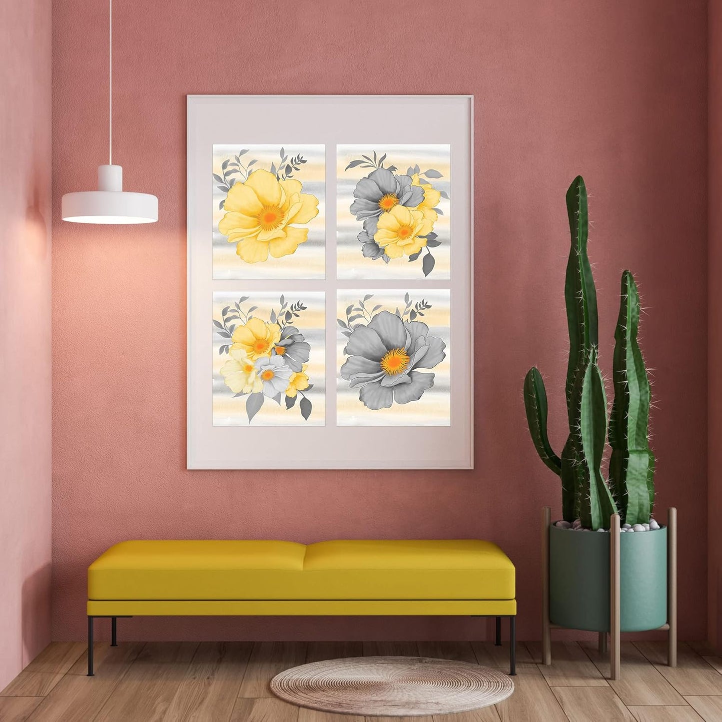 Twisted R Design Wall Art Canvas Prints - 4 Vintage Farmhouse Decor Posters - 8x10 Unframed Floral-Themed Pictures - Made in USA Wall Art for Living Room, Bedroom, Office, & More - Gray and Yellow