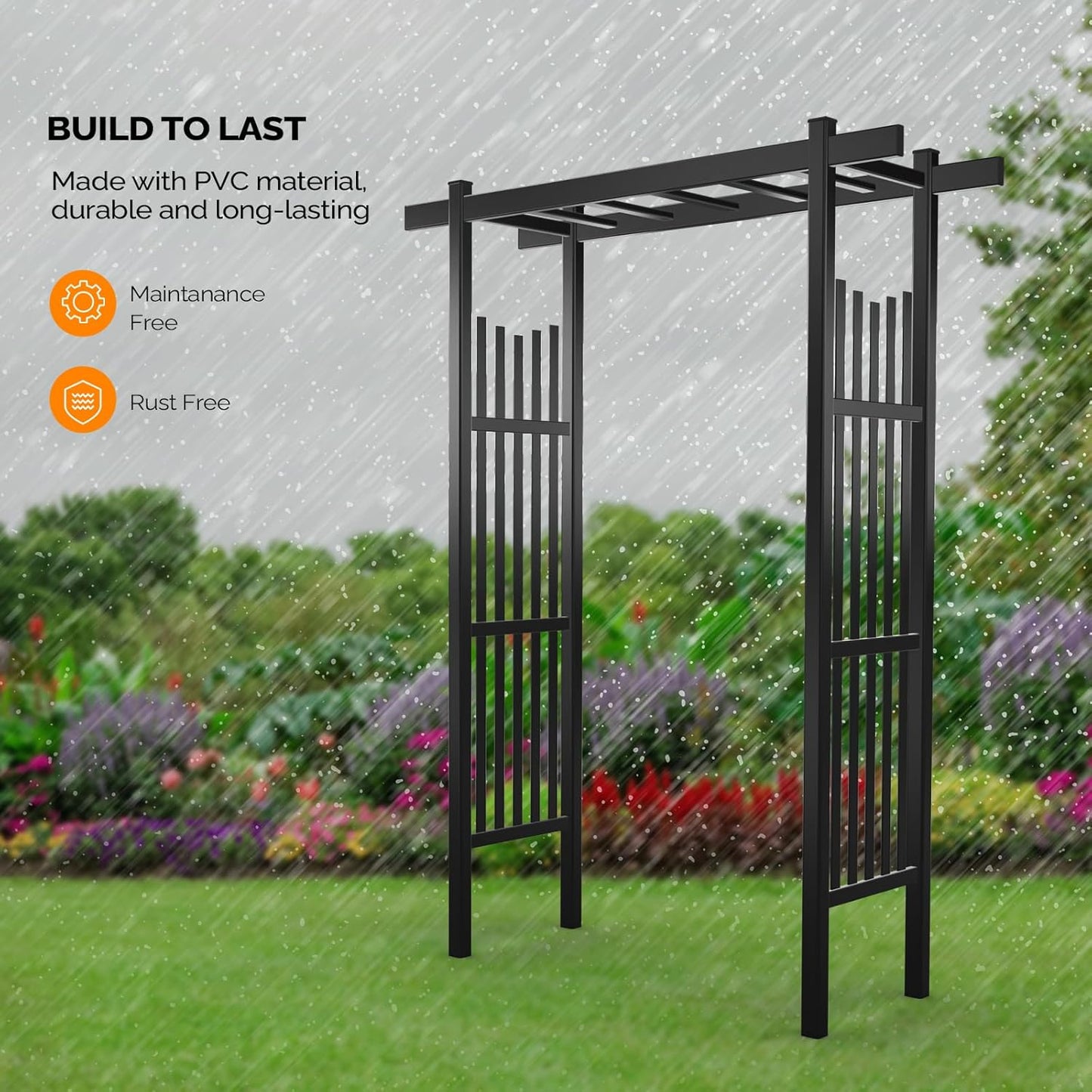 VINGLI Garden Arbor, PVC Wedding Arch for Ceremony Party, Garden Trellis for Climbing Plants Outdoor, Arch Backdrop Stand for Garden, Backyard, Lawn, Wedding (Black)