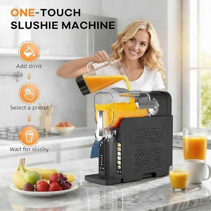 Garvee Slushie Machine for Home No Ice Needed, Frozen Drink Maker with LED Display & 6 Pre-Set Programs, Self-Cleaning Function 88 oz Large Capacity for Frozen Margaritas,Frappés,Ice Cream,