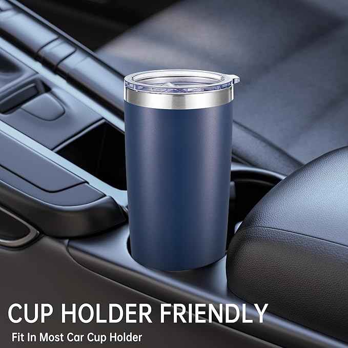 20 oz Tumbler Stainless Steel Tumblers with Lid Double Wall Vacuum Insulated Coffee Mug 20oz Powder Coated Cup for Hot and Cold Drinks, Navy, 1 pack