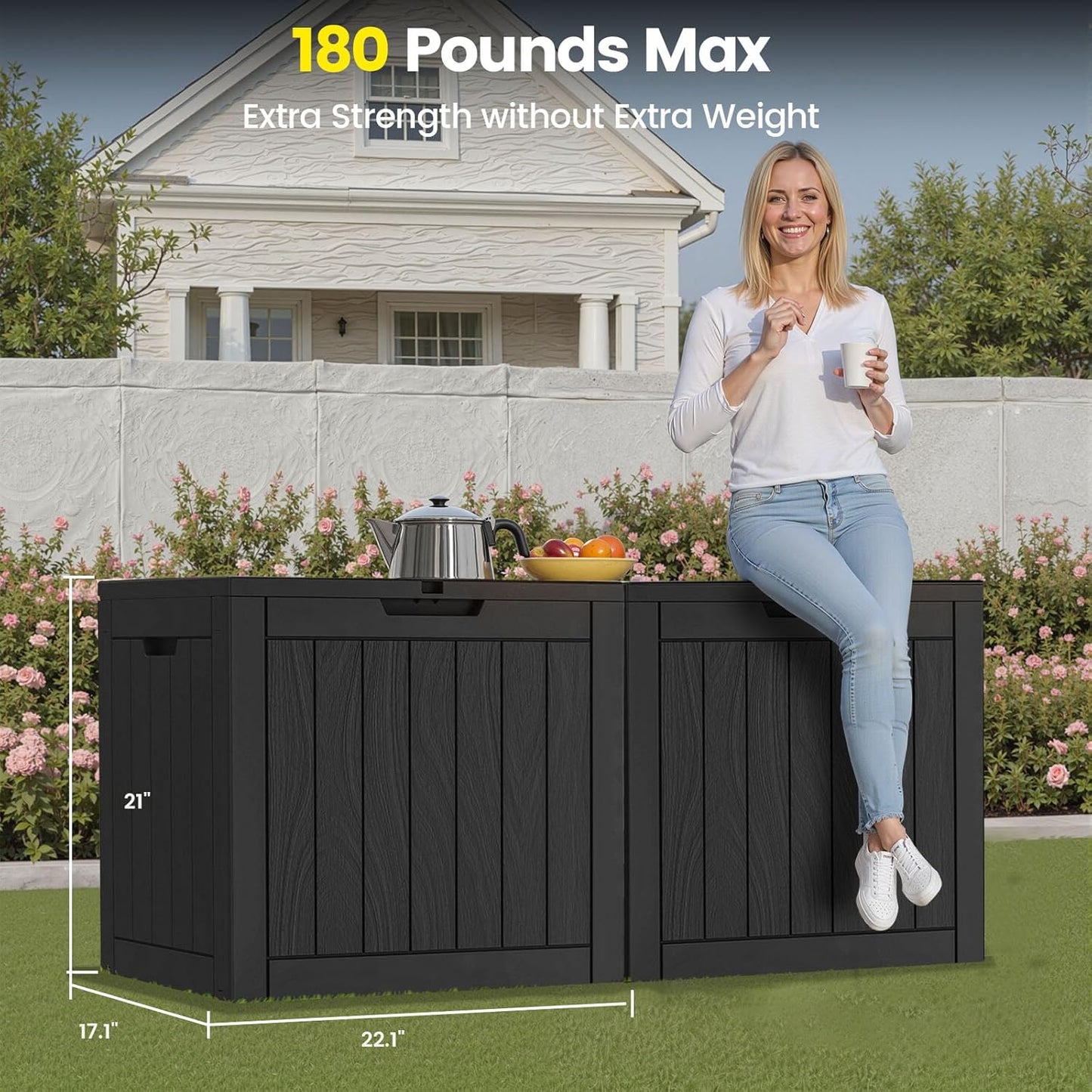 31 Gallon Outdoor Storage Box - Waterproof Resin Deck Box for Indoor & Outdoor Use, Lockable & UV Resistant Storage Bin for Package Delivery, Patio Cushions, Gardening Tools - Black