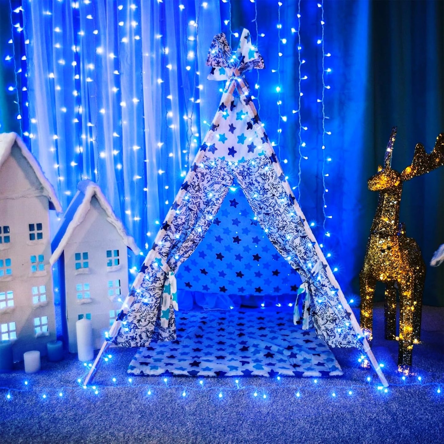 250 LED Blue Christmas Lights Outdoor 82ft Clear Wire Blue String Lights 8 Modes Clear Wire, Plug in Waterproof Twinkle Fairy String Light for Indoor Christmas Tree Bedroom Decorations