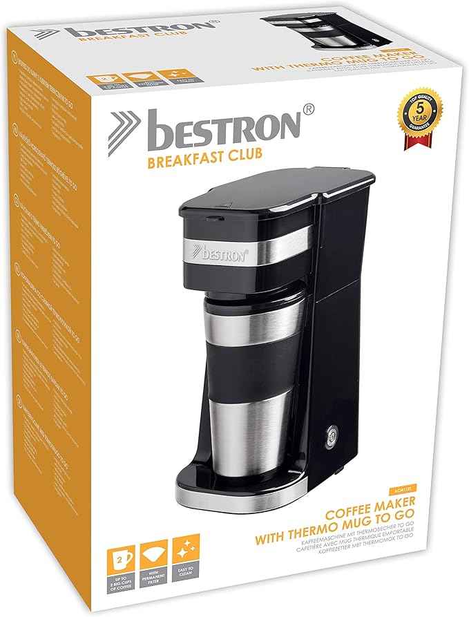 Bestron Coffee Machine with Insulated Cup, Black/silver