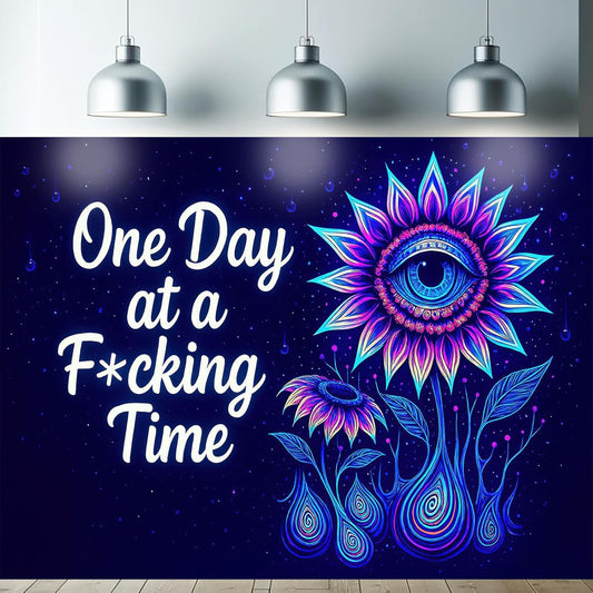 Starlit Patio Blacklight Trippy Tapestry UV Reactive Psychedelic Eye Flower Wall Hanging with Quote for Bedroom Dorm Living Room Aesthetic Glowing Decor Fluorescent Poster Large 78 x 59 Inch