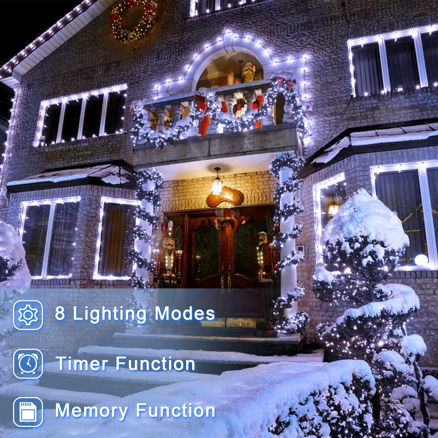 66FT Christmas Decorative Lights, Connectable 200 LED Green Wire Fairy String Lights Plug in, 8 Lighting Modes LED String Lights, for Indoor Outdoor Xmas Tree Wedding Party Decoration Cool White
