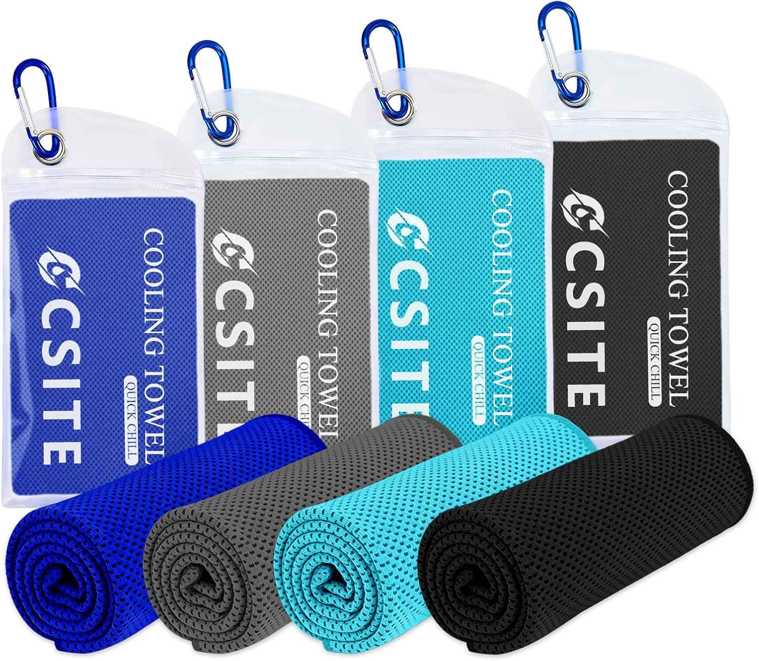 CSITE 4 Pack Cooling Towels (47"x12") for Neck and Face, Ice Towel for Hot Weather, Soft Breathable Chilly Gym Towels, Microfiber Towel for Work Out, Yoga, Running, Camping & More Activities
