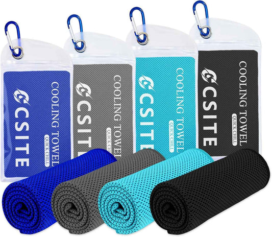 CSITE 4 Pack Cooling Towels (47"x12") for Neck and Face, Ice Towel for Hot Weather, Soft Breathable Chilly Gym Towels, Microfiber Towel for Work Out, Yoga, Running, Camping & More Activities