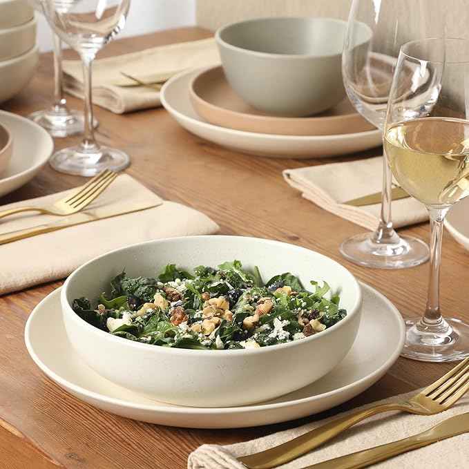 Gibson Elite Leeds Court Plates and Bowls Sets, 16-Piece Stoneware Dinnerware Sets, Assorted Colors, Round Speckle Reactive Glaze Dish Set