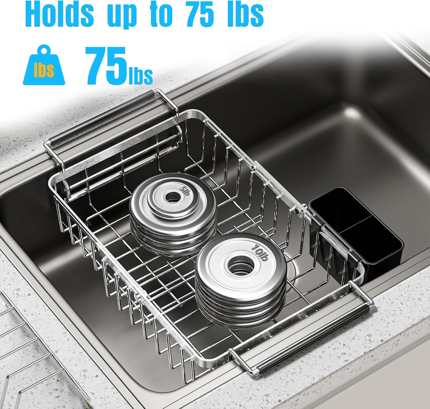 Expandable Over The Sink Dish Drying Rack, Anti-Rust Stainless Steel in Sink Dish Drainer with Cutlery Holder, Counter Space Saving Sturdy Sink Drying Rack for Many Kitchen Drain Task