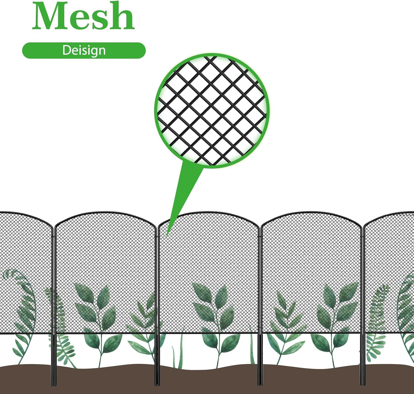 OUSHENG Mesh Decorative Garden Fence Fencing, 24in (H) x 10ft (L) Dog Barrier Outdoor for Yard, Rustproof Metal Wire Panels Border Blockers for Small Animal Rabbit, Black Arched