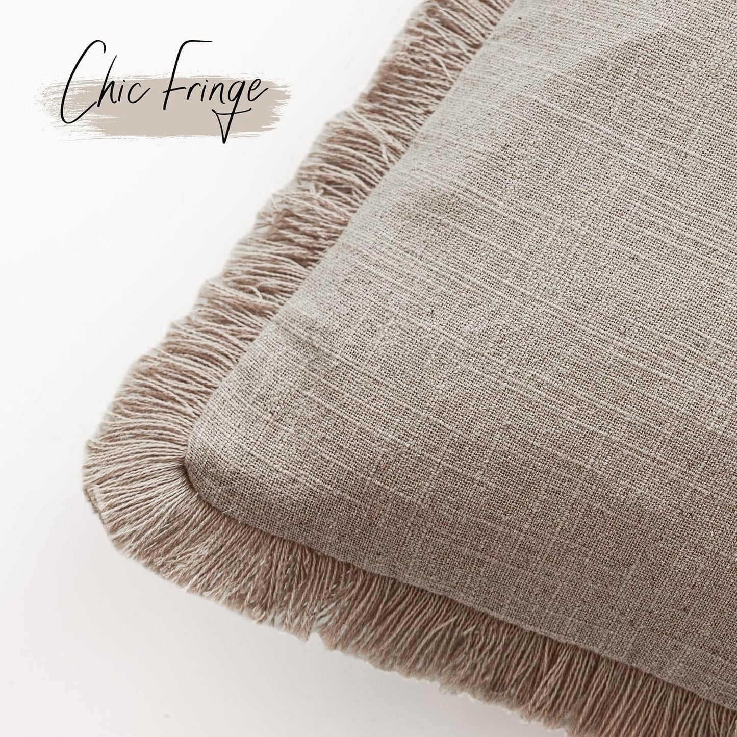 Foindtower Set of 2 Decorative Linen Fringe Throw Pillow Covers Farmhouse Cushion Cover with Tassels Soft Accent Pillowcase for Couch Chair Sofa Bed Living Room Home Decor,20×20 Inch,Natural Linen