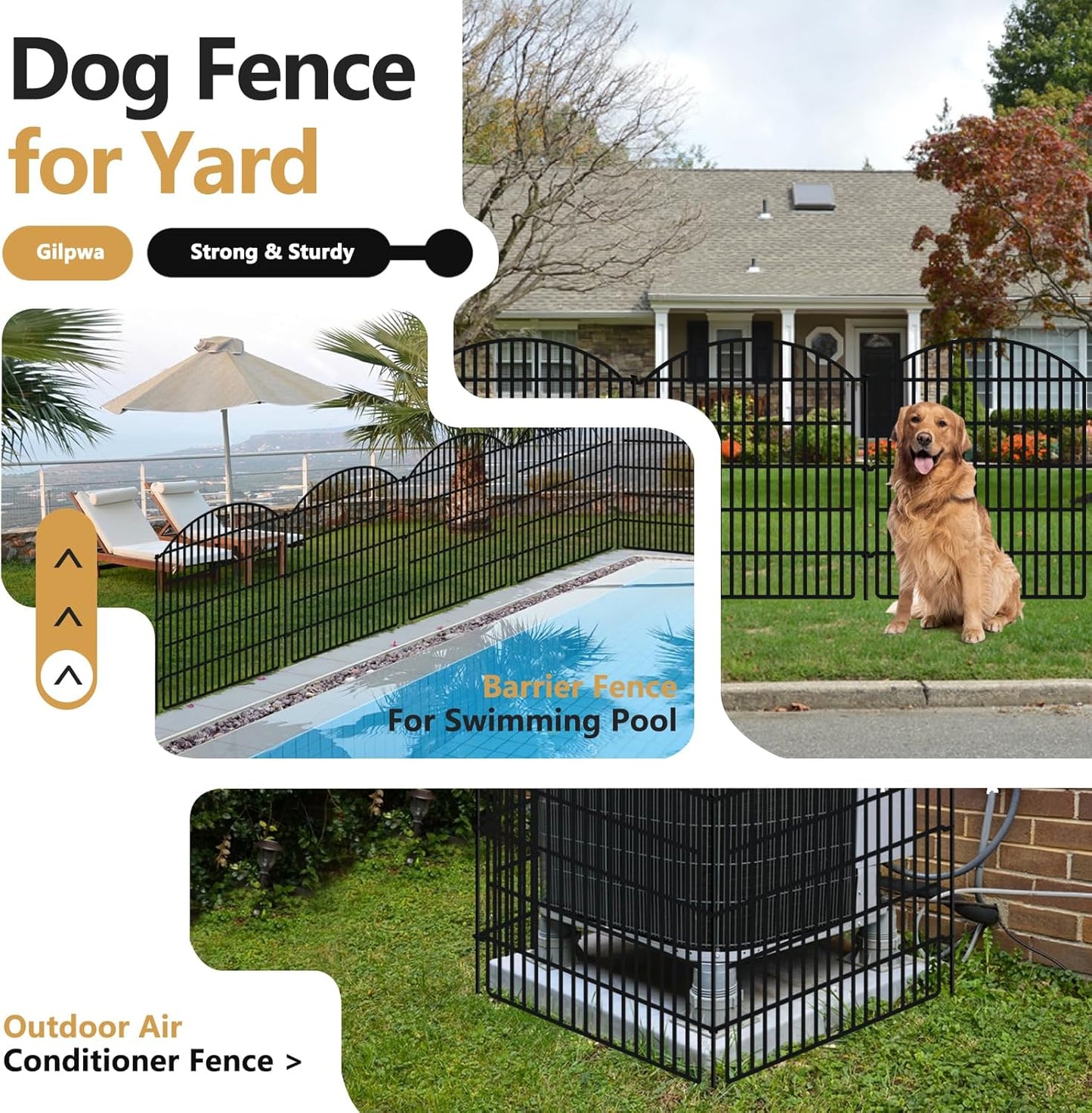 16 Panels Decorative Garden Metal Fence, 33in (H) x 38.67ft (L) No Dig Dog Fencing for Outdoor Yard, Rustproof Animal Ground Stakes Temporary Panel Border Barrier for Patio Flower Bed Camping