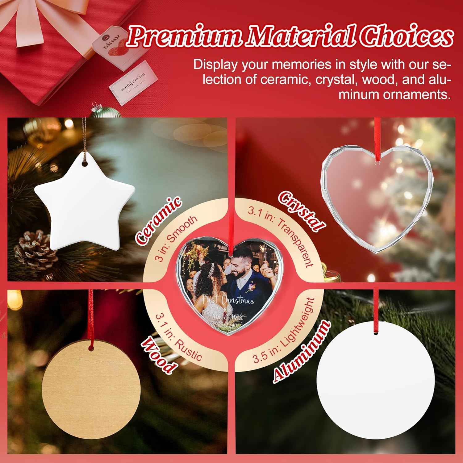 Double Sided Personalized Christmas Ornaments with Photo Custom Christmas Ornament 2025 Customized Xmas Wreath Ornaments for Family Friend Dog Gift - Ceramic, Glass, Wood, Acrylic Materials
