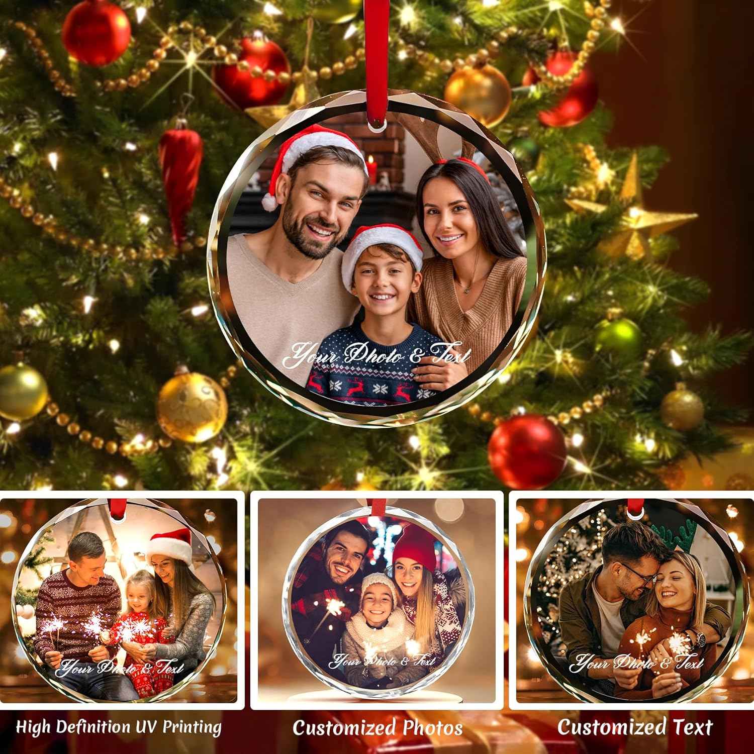 Personalized Christmas Ornaments,Custom Christmas Ornament,Custom Photo Text Glass Christmas Ornament,2025,Customized Christmas Ornaments,Gifts for Family Kids Couple Friends