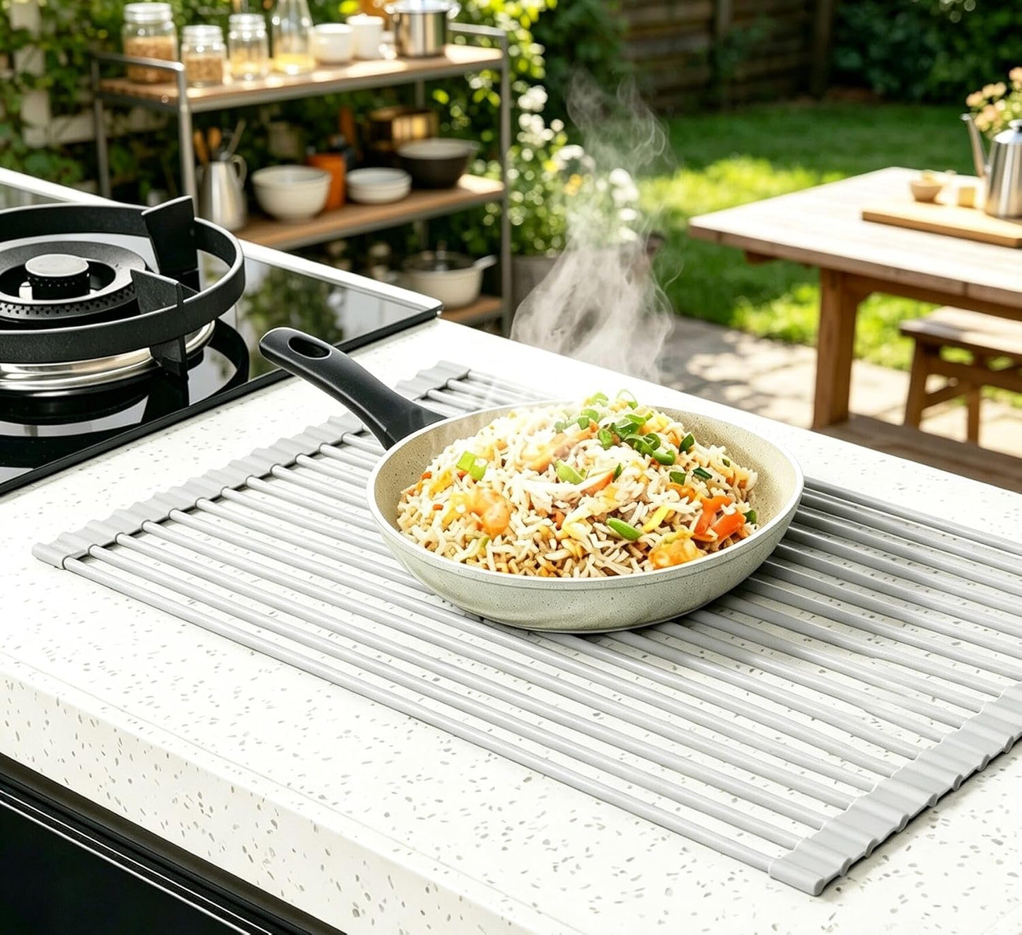 Ahyuan Large Roll up Dish Drying Rack Silicone Foldable Rack Over Sink Dishes Drainer Roll-up Sink Drying Racks Full Silicone Coated Stainless Still Dish Drying Rack (Warm Grey, 17.7''X13.13'')