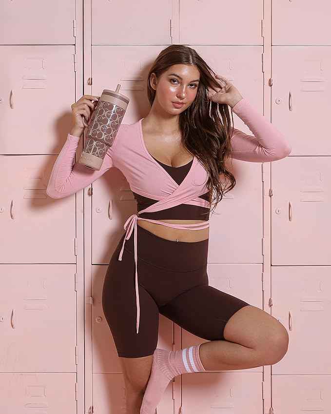 40 oz Insulated Tumbler with Handle and Push-Button Straw Lid, Stainless Steel Travel Cup for Gym Office, Leakproof, BPA-Free, Cup Holder Friendly, Bow Silicone Boot, Brown (C’ Espresso)