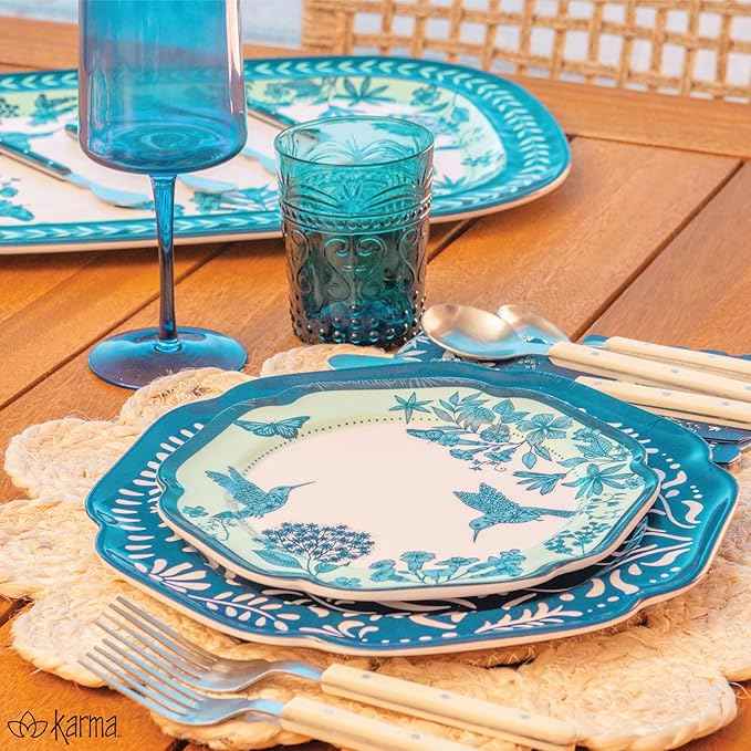 Karma, 8.75 inches Melamine Salad Plates Set of 4, Reusable Dishwasher Safe Plates for Outdoor and Indoor, Eclectic Butterflies
