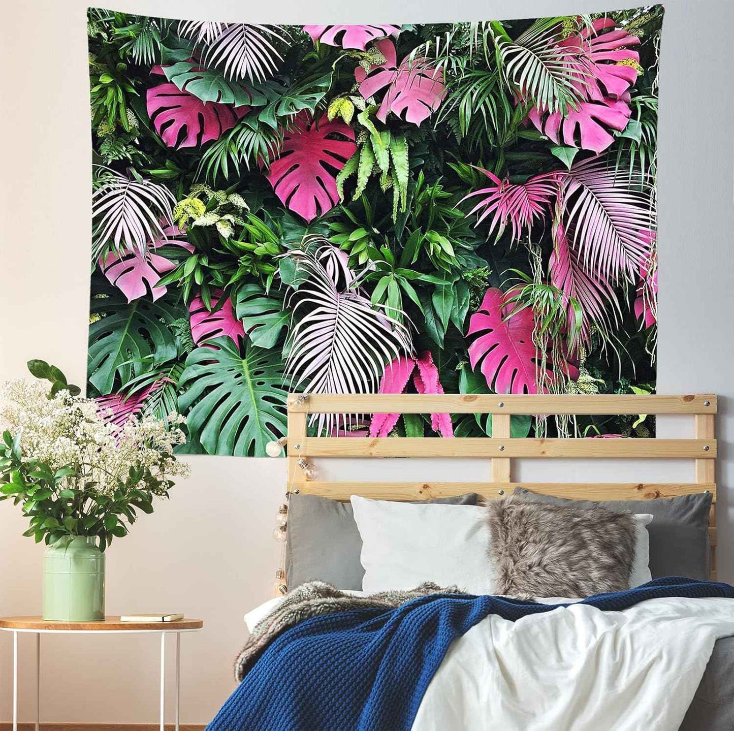 BELECO Tropical Leaves Tapestry Wall Hanging 80x60 Inch Pink and Green Leaves Tapestry Palm Tree Leaves Summer Tropical Leaf Wall Tapestry Jungle Plant Wall Tapestries for Bedroom Living Room Dorm