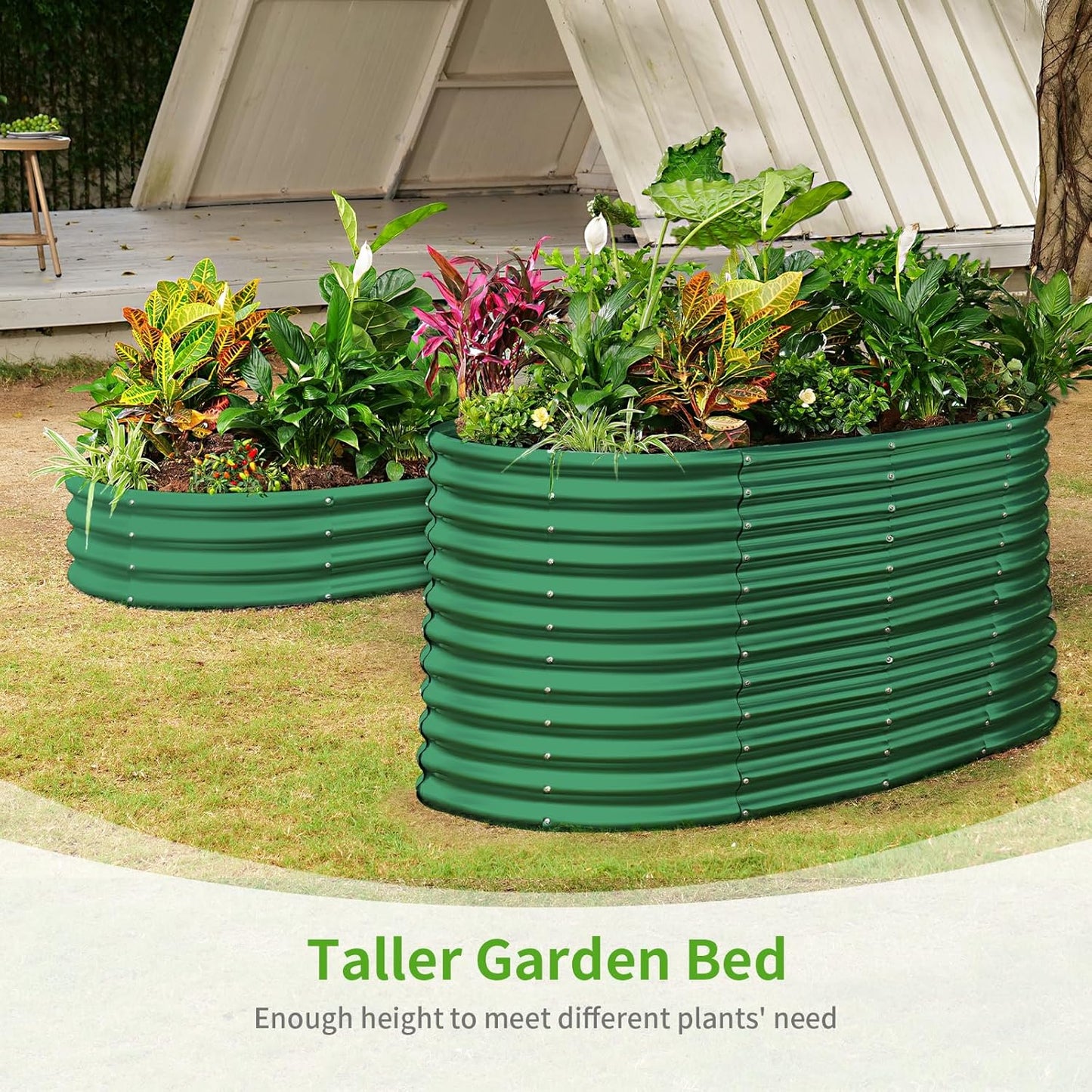 Land Guard 6x3x3ft Oval Galvanized Raised Garden Beds, Large-Capacity Metal Planter Box Outdoor, Durable Deep Raised Garden Bed 3ft Tall, Raised Beds for Gardening Vegetables, Forest Green